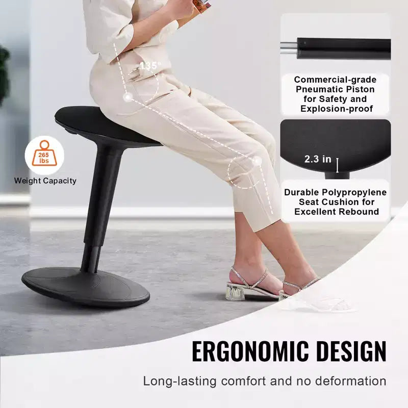 Chaise VEVOR Wobble, réglable en hauteur (21,7-28,3 po), chaise active, tabouret oscillant flexible en fer améliorant la concentration et la posture, 12-18 ans, noir