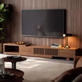 Luck Live Mid-Century Modern 78.54in expandable TV stand with 2 drawers, 2 cabinet doors, one open storage, maximum 120 inches/Walnut color&Modern.