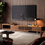 Luck Live Mid-Century Modern 78.54in expandable TV stand with 2 drawers, 2 cabinet doors, one open storage, maximum 120 inches/Walnut color&Modern.
