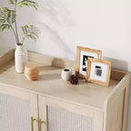 Meuble à chaussures 6 niveaux en rotin avec 2 portes, étagères réglables, range-chaussures en bois pour entrée, couloir, salon