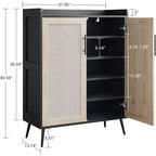 Meuble à chaussures 6 niveaux en rotin avec 2 portes, étagères réglables, range-chaussures en bois pour entrée, couloir, salon