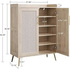 Meuble à chaussures 6 niveaux en rotin avec 2 portes, étagères réglables, range-chaussures en bois pour entrée, couloir, salon