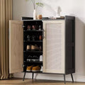 6-Tier Rattan Shoe Cabinet with 2 Doors, Adjustable Shelves, Wooden Shoe Rack for Entryway, Hallway, Living Room