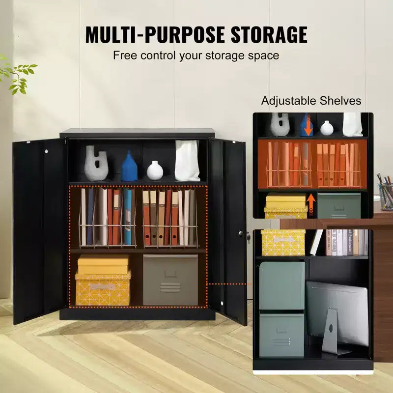Armoire de rangement en métal VEVOR avec 2 portes magnétiques et 2 étagères réglables, capacité de 90,7 kg par étagère, armoire de rangement en acier verrouillable