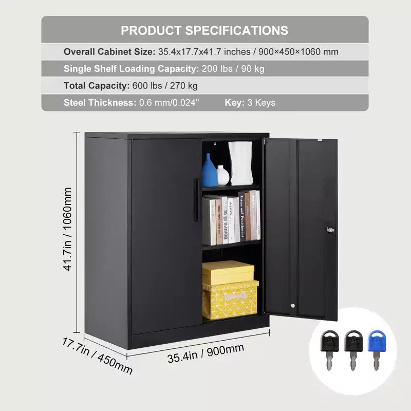 Armoire de rangement en métal VEVOR avec 2 portes magnétiques et 2 étagères réglables, capacité de 90,7 kg par étagère, armoire de rangement en acier verrouillable