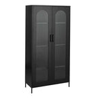 Storied Home Solstice Tall Metal Curio Cabinet, Black