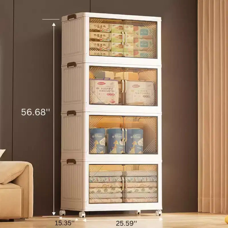Bestier Boîte de rangement pliable avec porte transparente de 25,6 po (383 L) – Organisateur grande capacité à 4 niveaux, accès facile, conception pliable peu encombrante