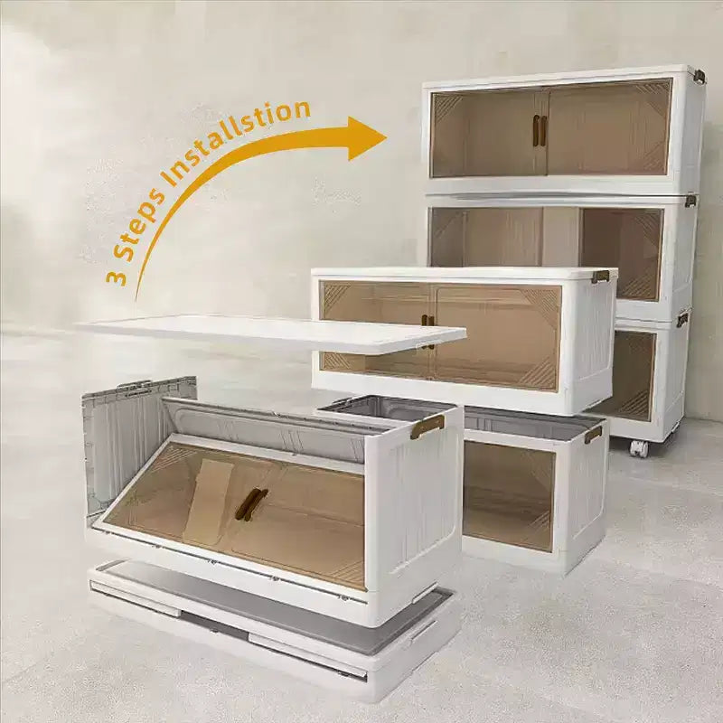 Bestier Boîte de rangement pliable avec porte transparente de 25,6 po (383 L) – Organisateur grande capacité à 4 niveaux, accès facile, conception pliable peu encombrante