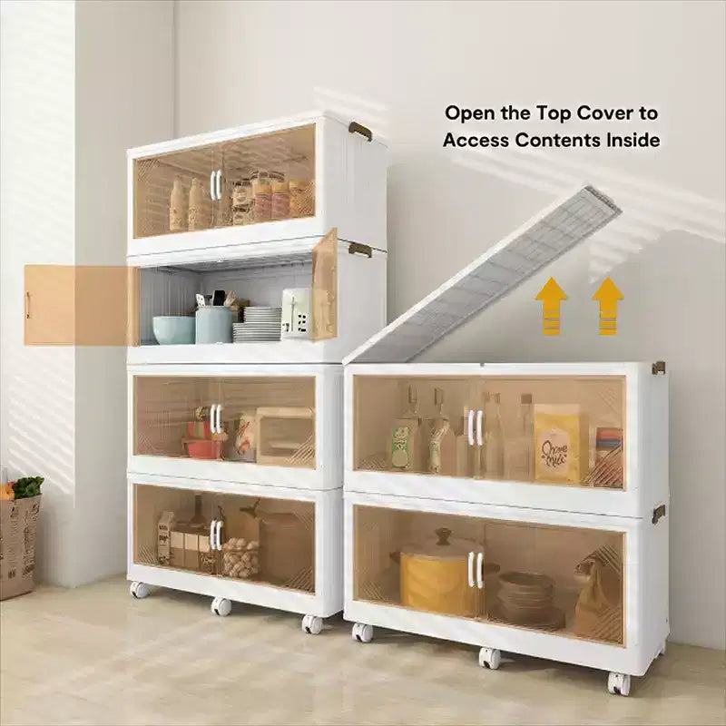 Bestier Boîte de rangement pliable avec porte transparente de 25,6 po (383 L) – Organisateur grande capacité à 4 niveaux, accès facile, conception pliable peu encombrante