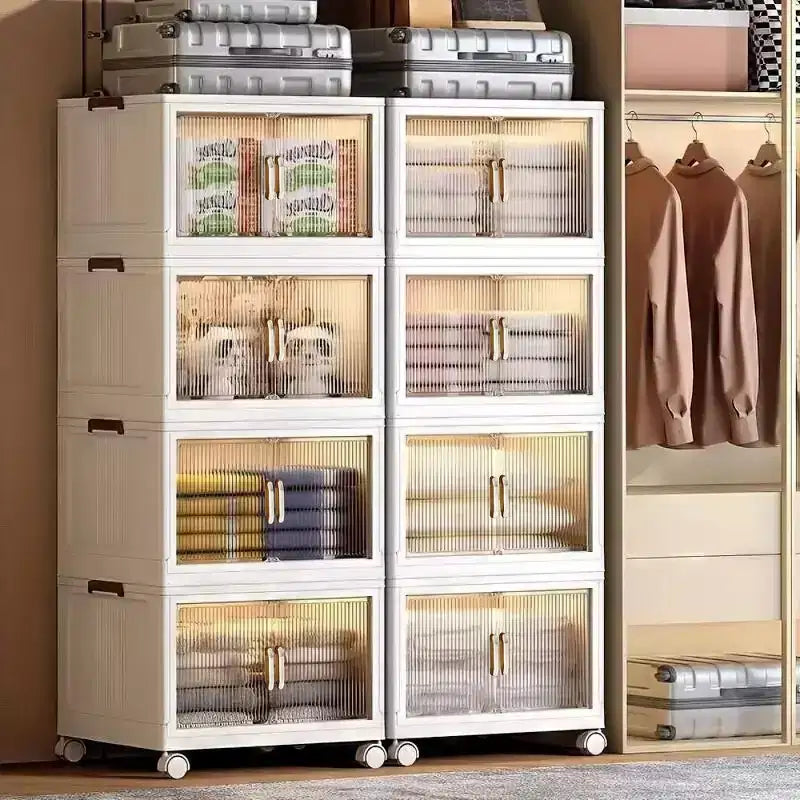 Bestier Boîte de rangement pliable avec porte transparente de 25,6 po (383 L) – Organisateur grande capacité à 4 niveaux, accès facile, conception pliable peu encombrante