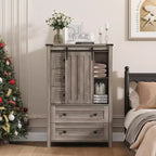 Commode de ferme Whizmax 48 - Commode en bois à 5 tiroirs avec porte coulissante de style grange et étagère réglable, Organisateur de rangement pour chambre à coucher