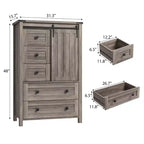 Commode de ferme Whizmax 48 - Commode en bois à 5 tiroirs avec porte coulissante de style grange et étagère réglable, Organisateur de rangement pour chambre à coucher