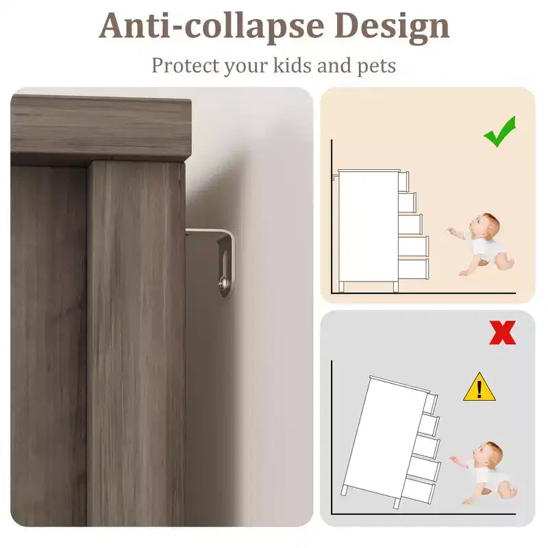 Commode de ferme Whizmax 48 - Commode en bois à 5 tiroirs avec porte coulissante de style grange et étagère réglable, Organisateur de rangement pour chambre à coucher