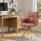 Fauteuils de bureau pivotants Art Leon en cuir véritable pleine fleur de luxe avec pieds en bois