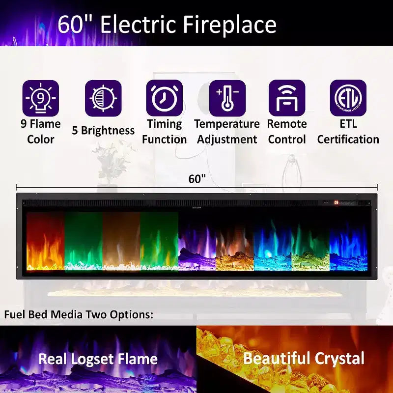Meuble TV Amerlife 65 avec foyer électrique en verre 60