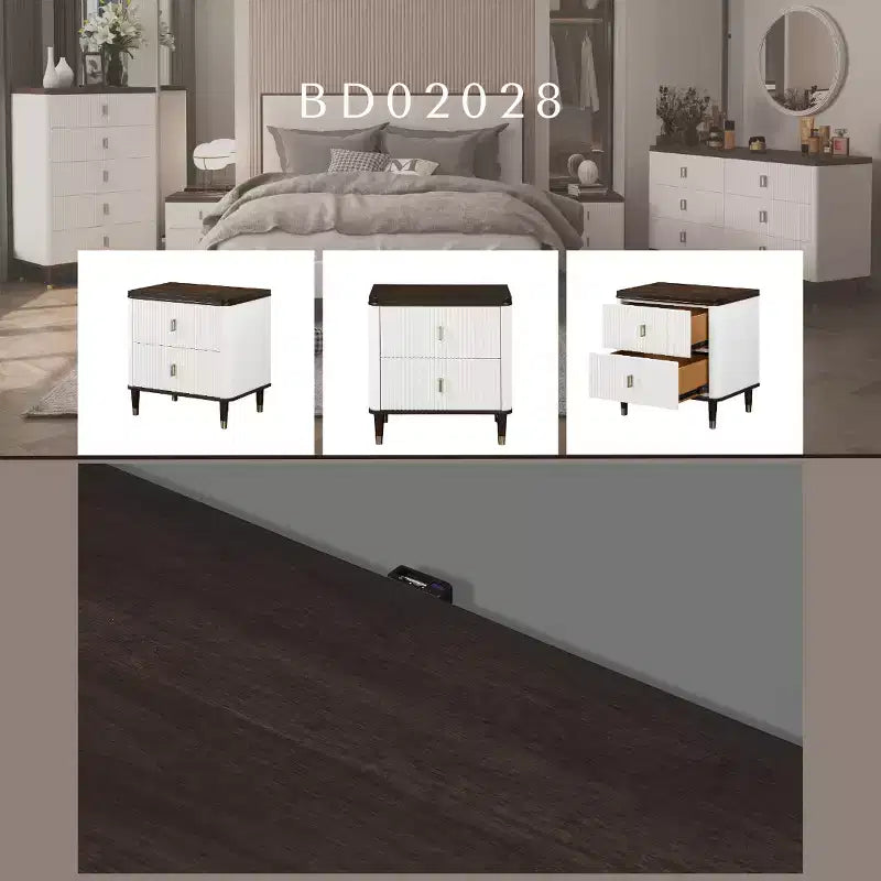 Table de chevet en bois à 2 tiroirs GDFStudio Jean avec port USB