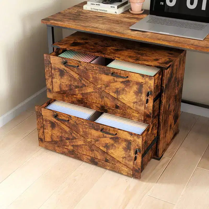 Classeur latéral Karl Home à 2 tiroirs en panneaux de particules marron de 80 cm de large