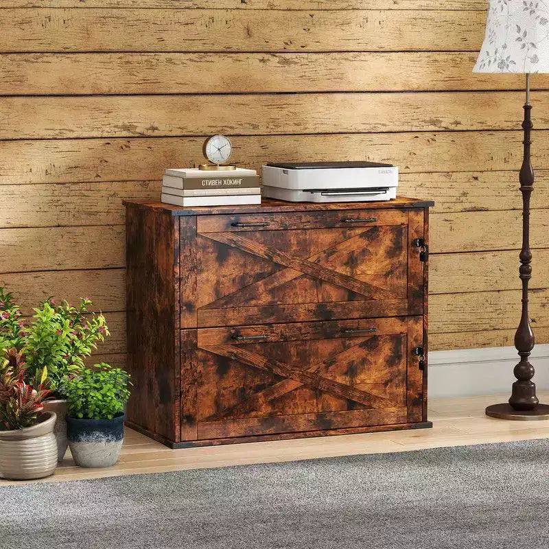 Classeur latéral Karl Home à 2 tiroirs en panneaux de particules marron de 80 cm de large