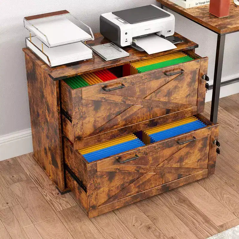 Classeur latéral Karl Home à 2 tiroirs en panneaux de particules marron de 80 cm de large