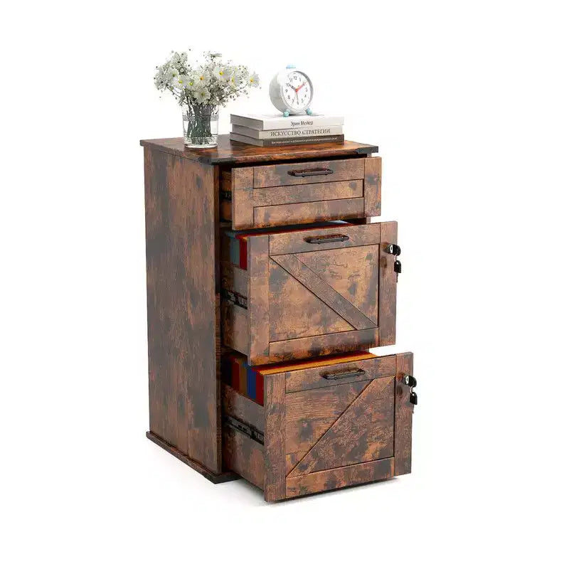 Meuble de classement vertical Karl Home en aggloméré marron de 45 cm de large à 3 tiroirs