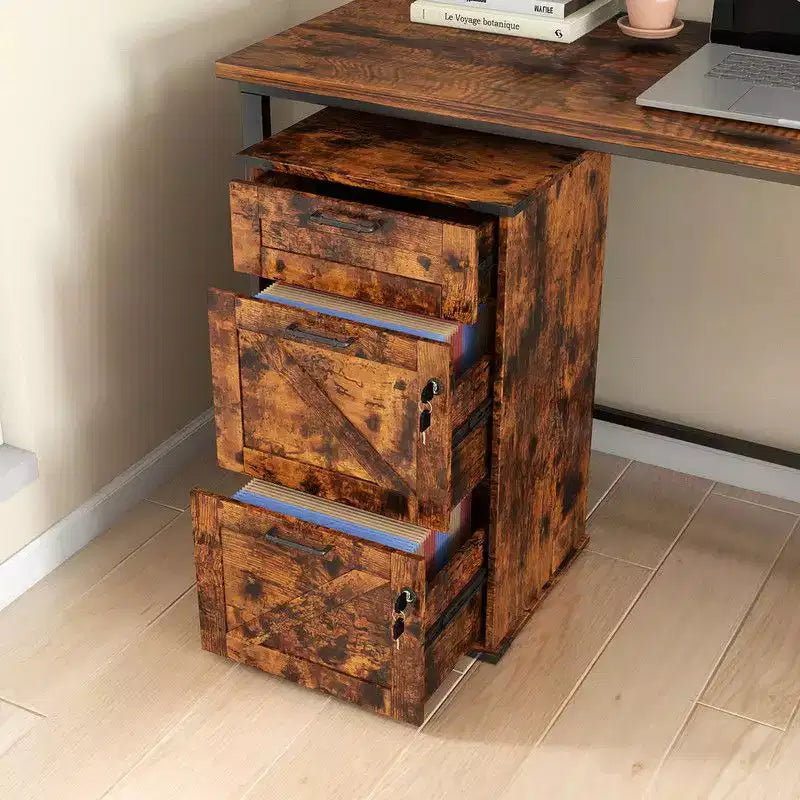 Meuble de classement vertical Karl Home en aggloméré marron de 45 cm de large à 3 tiroirs