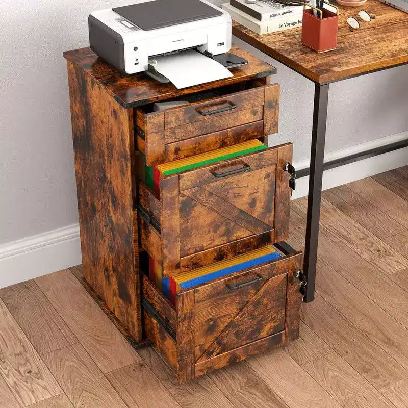 Meuble de classement vertical Karl Home en aggloméré marron de 45 cm de large à 3 tiroirs