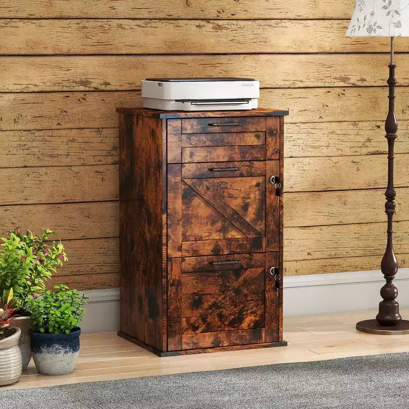 Meuble de classement vertical Karl Home en aggloméré marron de 45 cm de large à 3 tiroirs