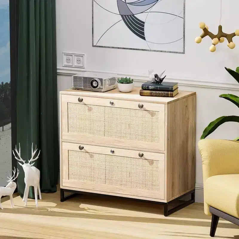 Meuble de classement latéral Karl Home 2 tiroirs en MDF beige, 75 cm de largeur