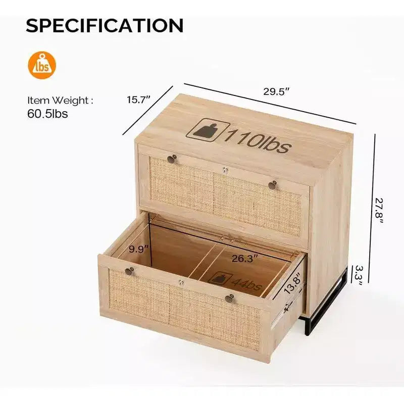 Meuble de classement latéral Karl Home 2 tiroirs en MDF beige, 75 cm de largeur
