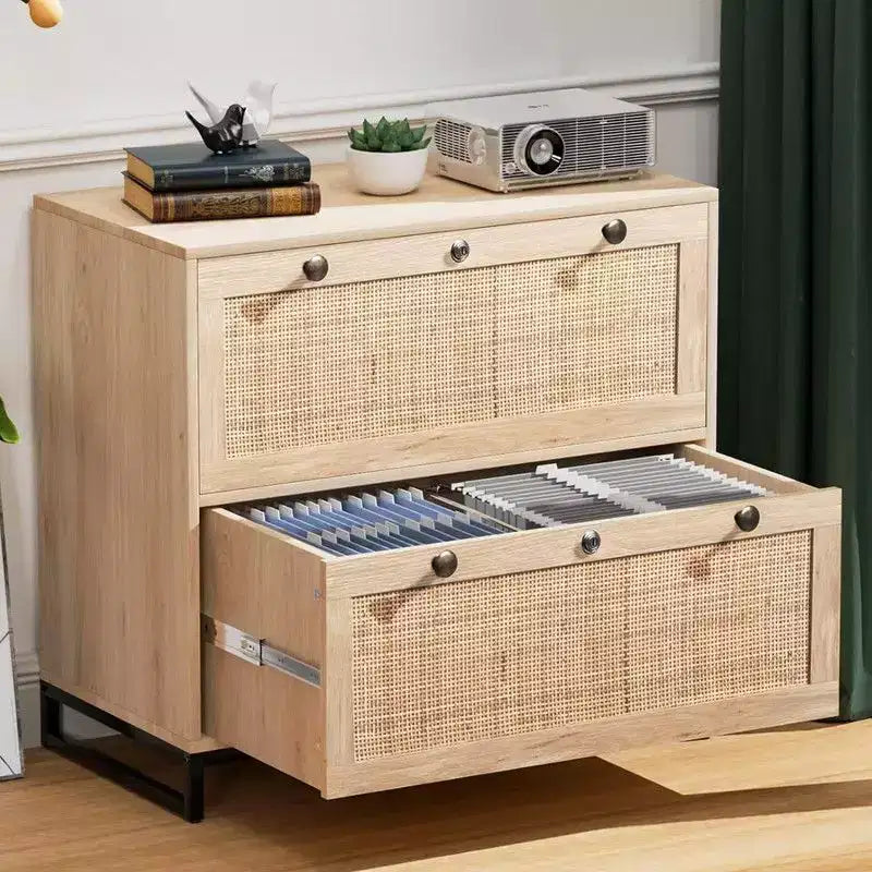Meuble de classement latéral Karl Home 2 tiroirs en MDF beige, 75 cm de largeur