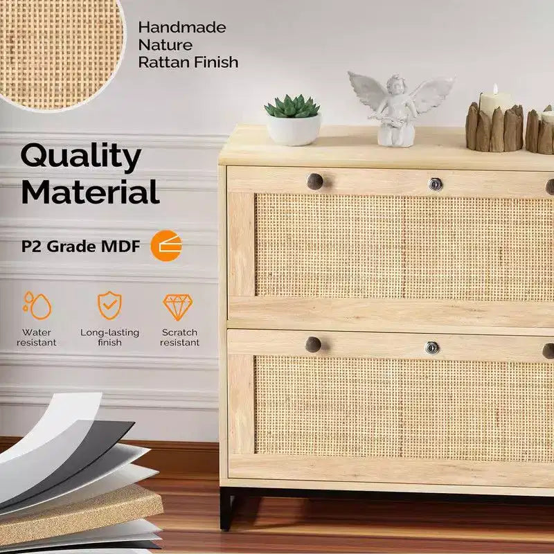 Meuble de classement latéral Karl Home 2 tiroirs en MDF beige, 75 cm de largeur