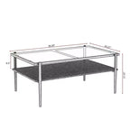 Tables basses rectangulaires modernes Okak avec plateau en verre trempé gris et pieds noirs pour salon/bureau, gain de place