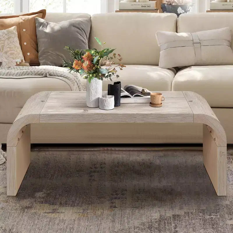 Okak Farmhouse Crafts Table Basse Courbe Design Art Déco pour Salon/Bureau, Gain de Place, Montage Facile