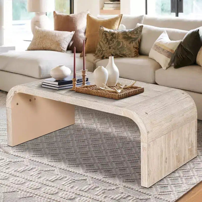 Okak Farmhouse Crafts Table Basse Courbe Design Art Déco pour Salon/Bureau, Gain de Place, Montage Facile