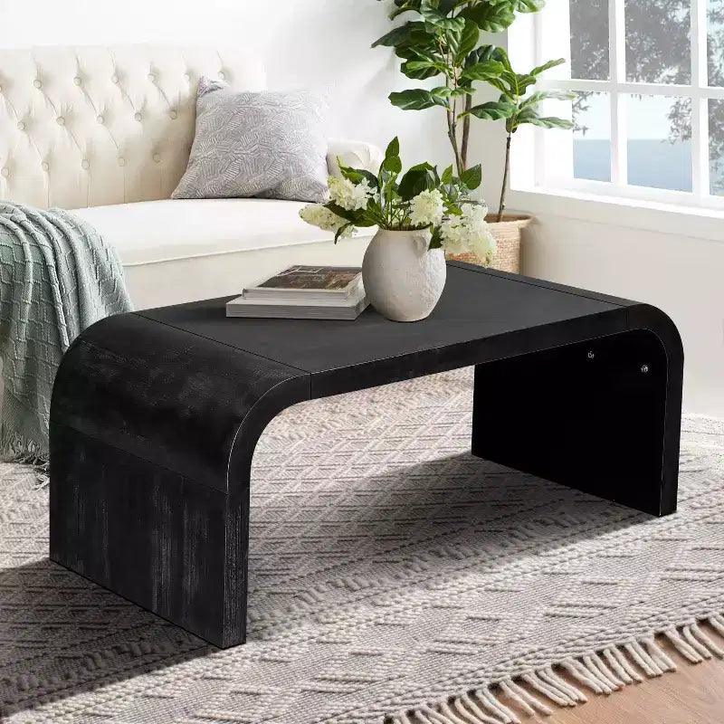 Okak Farmhouse Crafts Table Basse Courbe Design Art Déco pour Salon/Bureau, Gain de Place, Montage Facile