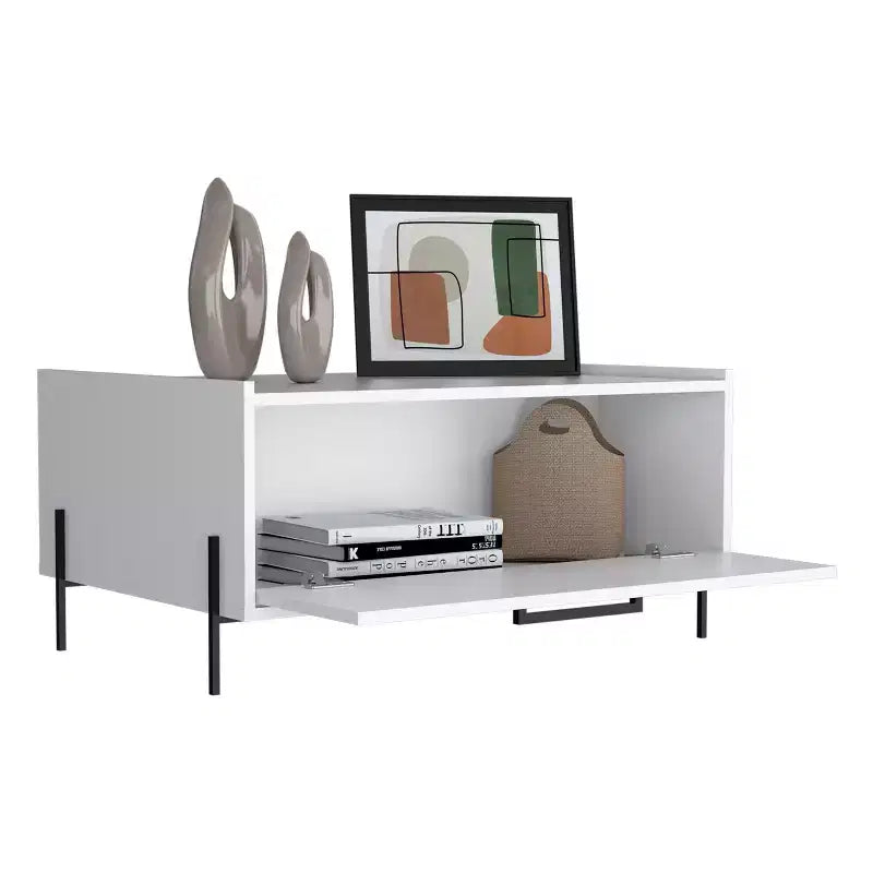 Okak 15 Tables basses rectangulaires minimalistes avec armoire escamotable et étagère ouverte pour salon/bureau, gain de place