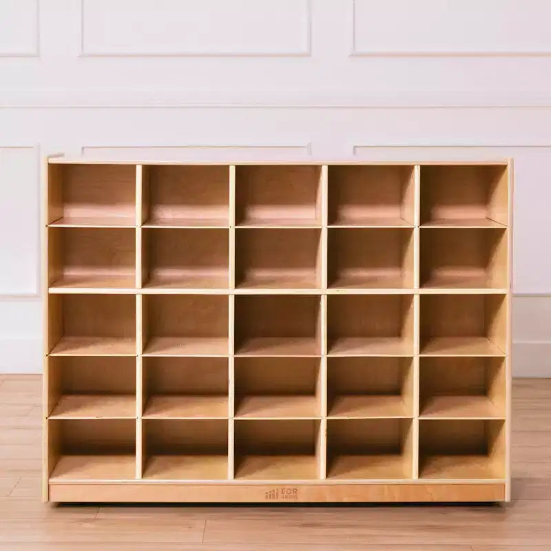 ECR4Kids Meuble de rangement mobile à 25 casiers, 5x5, Mobilier de classe, Naturel
