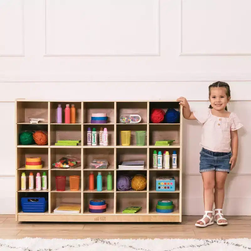 ECR4Kids Meuble de rangement mobile à 25 casiers, 5x5, Mobilier de classe, Naturel