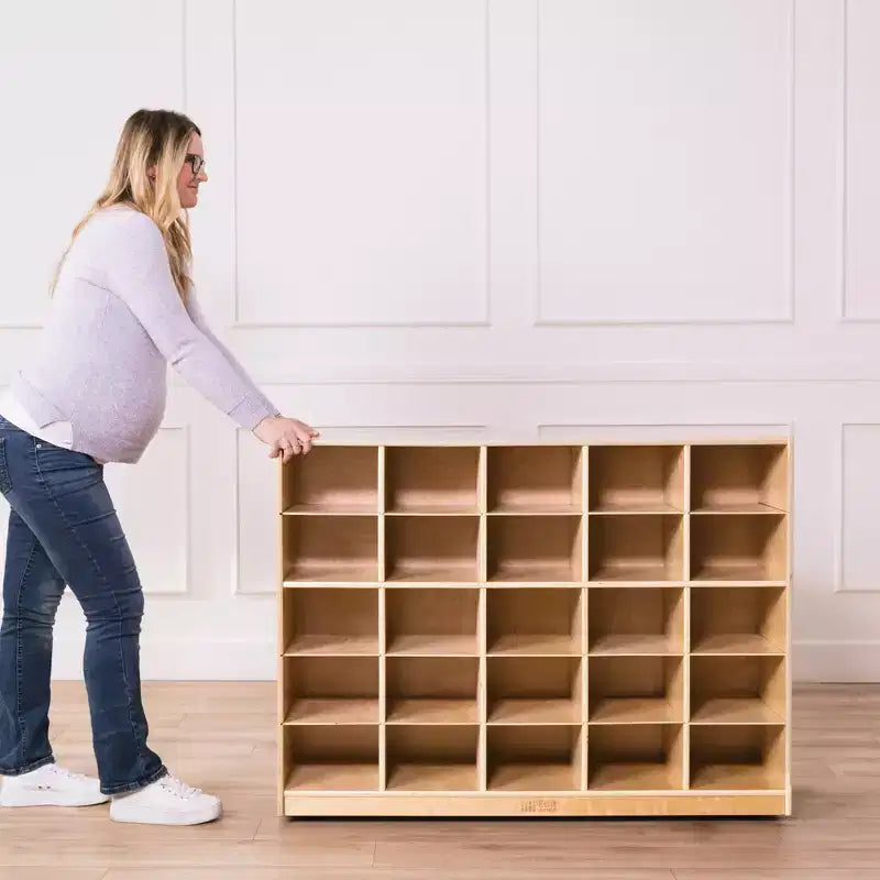ECR4Kids Meuble de rangement mobile à 25 casiers, 5x5, Mobilier de classe, Naturel