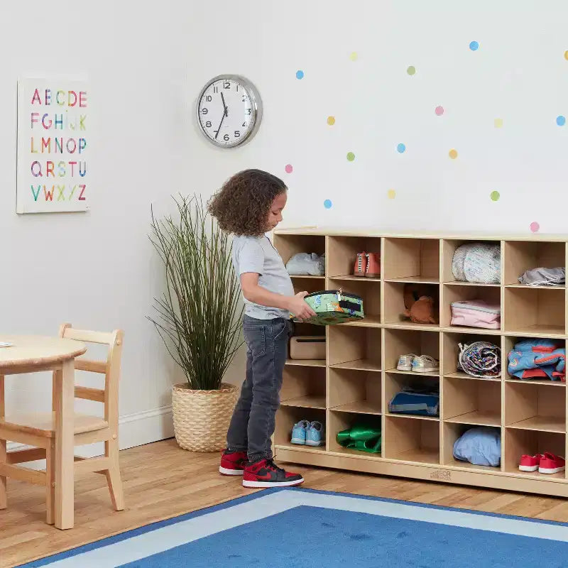 ECR4Kids Meuble de rangement mobile à 25 casiers, 5x5, Mobilier de classe, Naturel