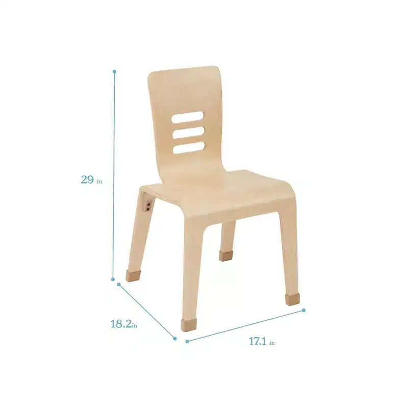 ECR4Kids Chaise empilable en bois courbé, hauteur d'assise 40,64 cm, meuble Montessori, lot de 2