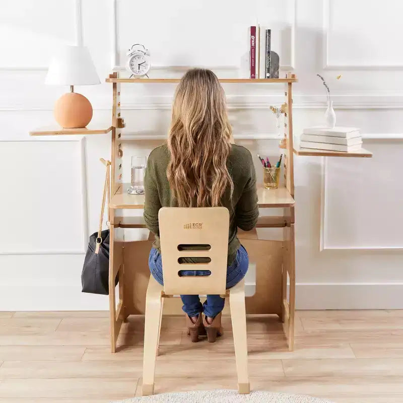 ECR4Kids Chaise empilable en bois courbé, hauteur d'assise 40,64 cm, meuble Montessori, lot de 2