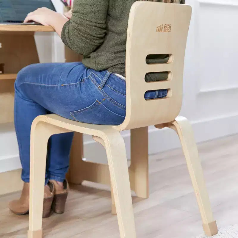 ECR4Kids Chaise empilable en bois courbé, hauteur d'assise 40,64 cm, meuble Montessori, lot de 2