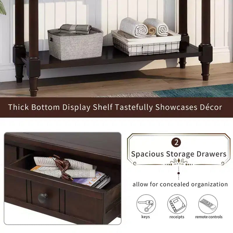 La console traditionnelle Misty Moon Daisy Series avec deux tiroirs et une étagère inférieure (Espresso)