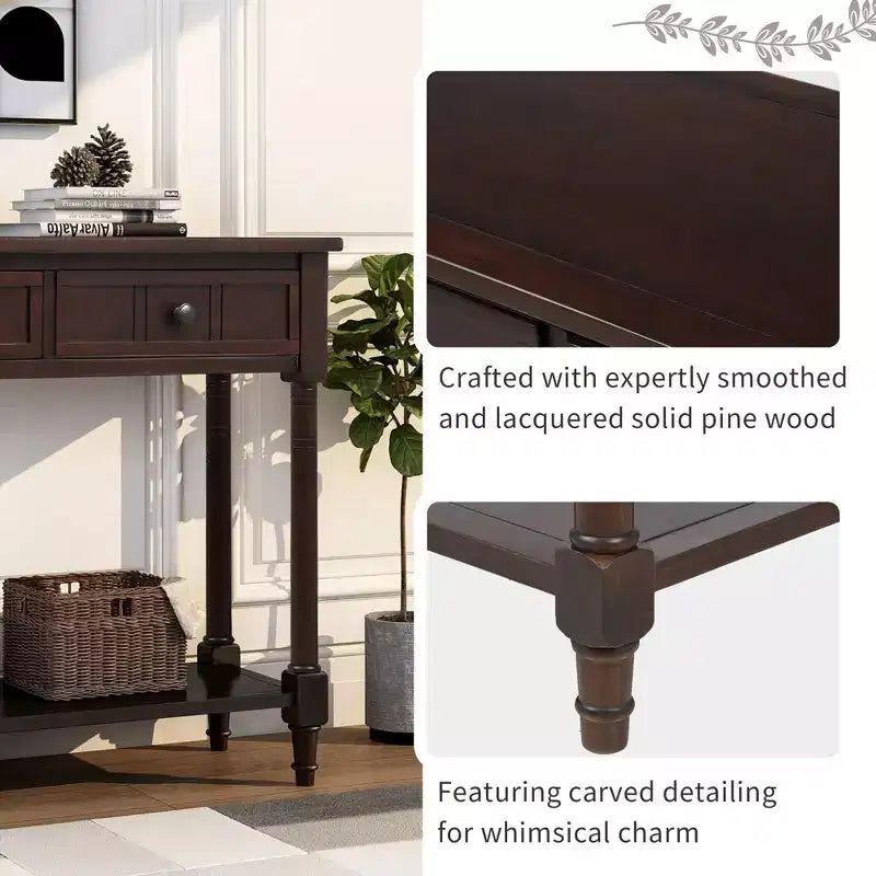 La console traditionnelle Misty Moon Daisy Series avec deux tiroirs et une étagère inférieure (Espresso)