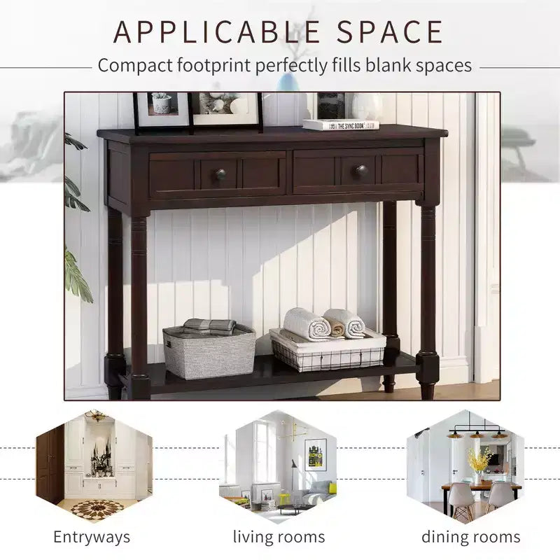 La console traditionnelle Misty Moon Daisy Series avec deux tiroirs et une étagère inférieure (Espresso)