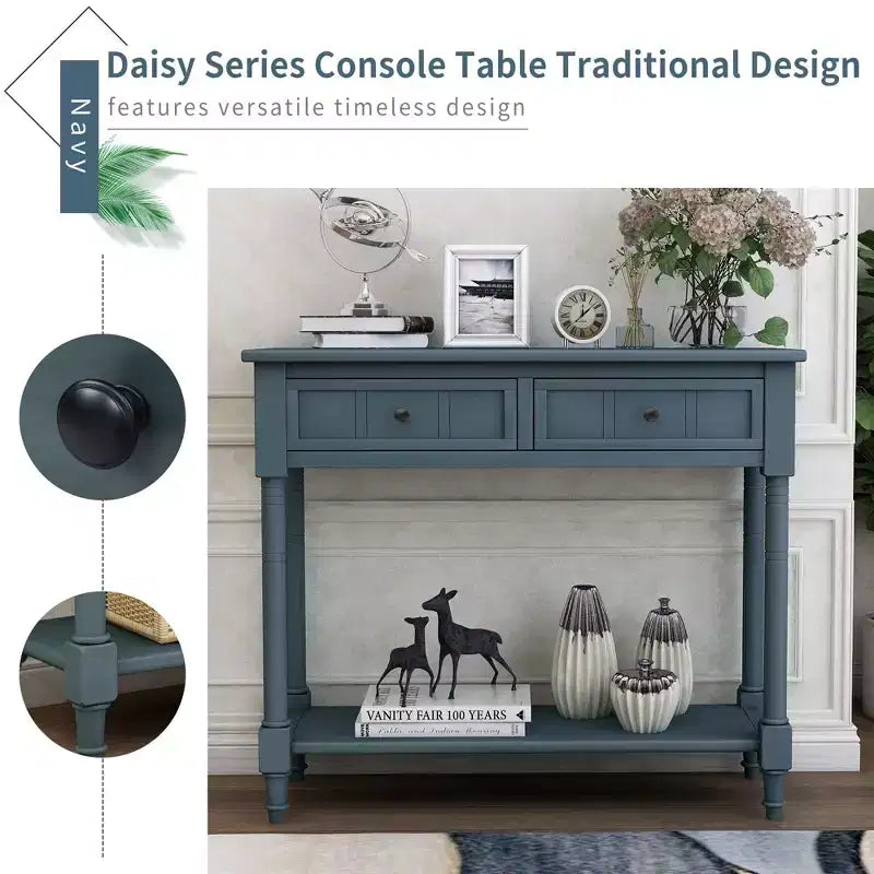 La console traditionnelle Misty Moon Daisy Series avec deux tiroirs et une étagère inférieure (Espresso)