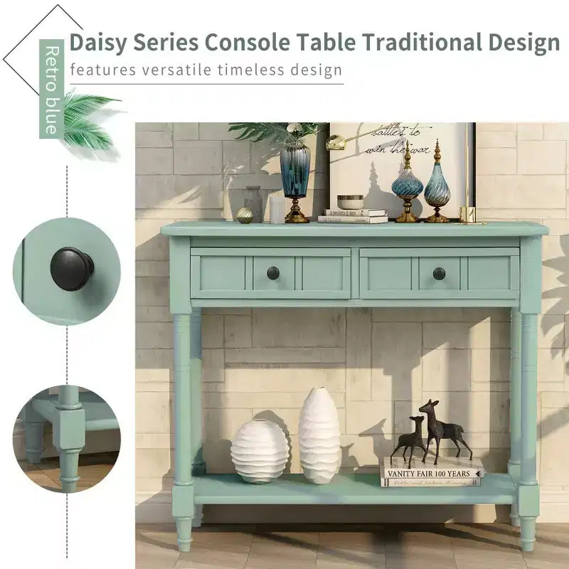 La console traditionnelle Misty Moon Daisy Series avec deux tiroirs et une étagère inférieure (Espresso)
