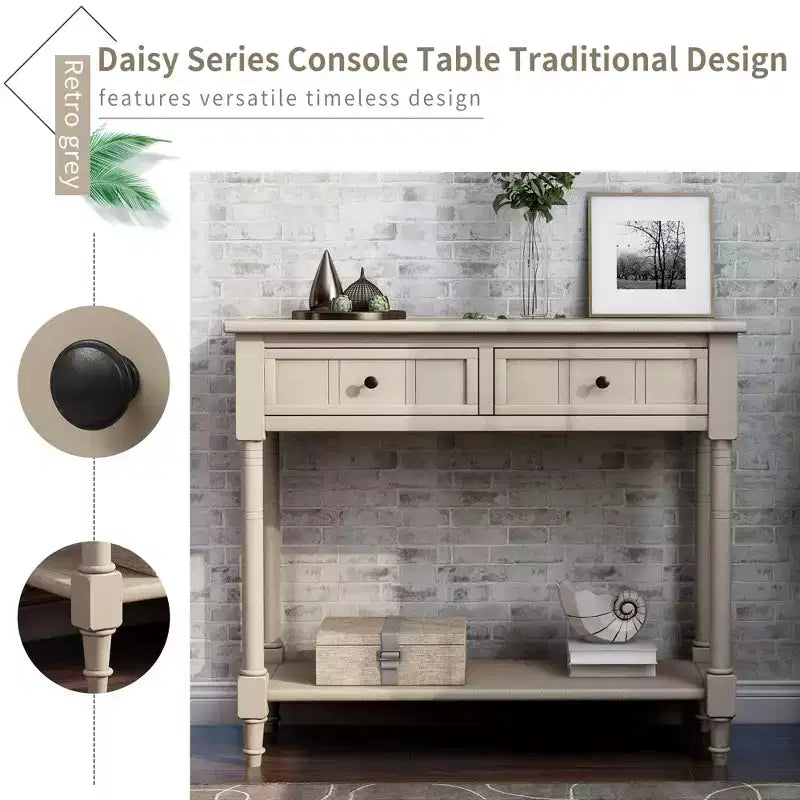 La console traditionnelle Misty Moon Daisy Series avec deux tiroirs et une étagère inférieure (Espresso)