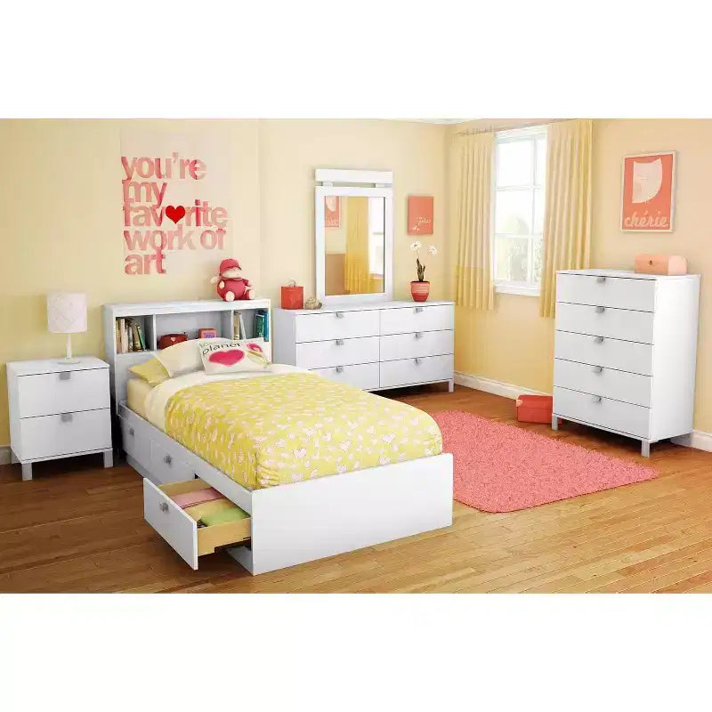 HomeStock Lit simple blanc de 37,46 cm H avec rangements, en aggloméré